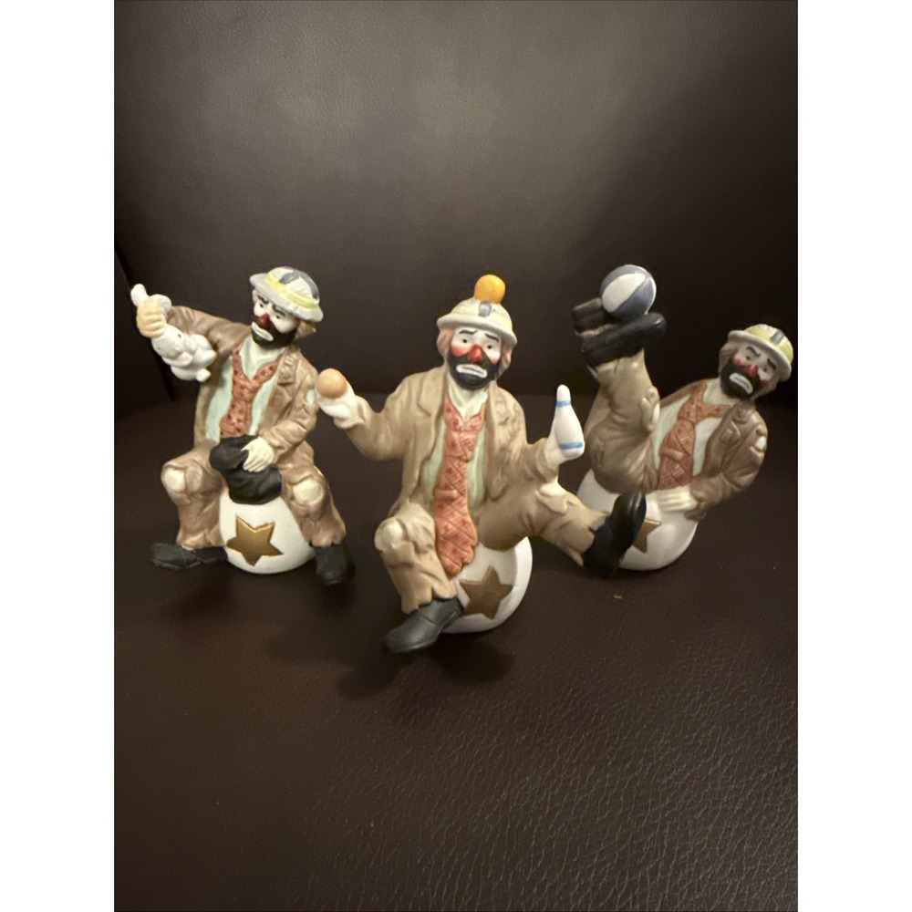 Lot of 3 Vintage Emmett Kelly Jr Flambro Porcelain Miniature Clown Figurines